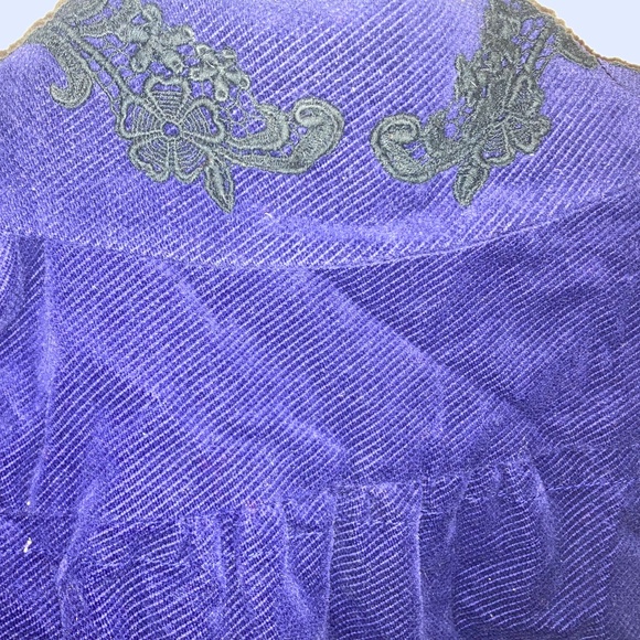 Anthropologie Elevenses Blue Corduroy Embroidered Cropped Jacket 8 - Picture 9 of 11